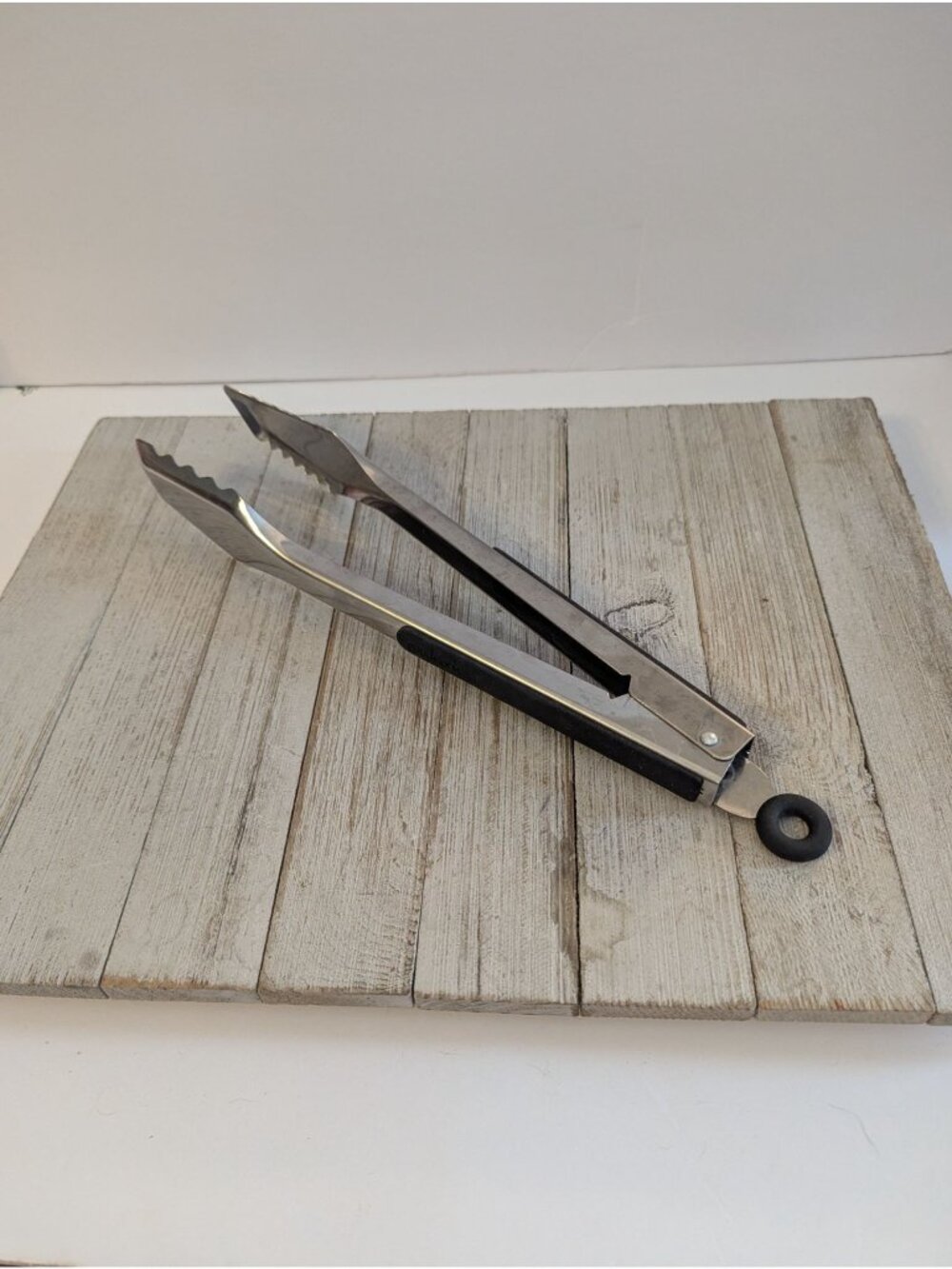 BBQ Locking Stainless Steel 13" Tongs Black Nylon Grip Serrated Edges